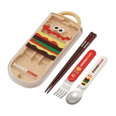 Skater日本銀離子抗菌兒童餐具三件組，可愛漢堡造型，學習筷設計，附餐具盒，外出攜帶方便, 單一, 1個, 筷子+湯匙+叉子+收納盒