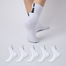 꿈꾸는아재 남성 스포츠양말 중목 5켤레, 화이트 화이트