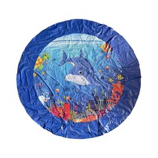 兒童噴水墊 加厚 便攜式 戲水墊 戶外灑水墊 噴水池 玩具, 直徑170CM深藍色海豚, 1個