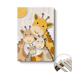 現代簡約親子長頸鹿大象噴繪畫 兒童房客廳裝飾畫, 內框畫A,30x40cm