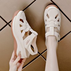 POMTOR 여성 여름 통굽 웨지 샌들 펀칭 통기성 편안한 신발 4cm