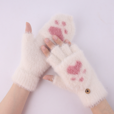 귀여운 고양이 발바닥 반장갑 벙어리 털장갑