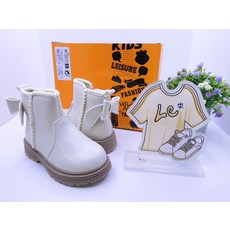 兒童可愛蝴蝶結裝飾短靴，柔軟皮革舒適好穿，寶貝時尚首選