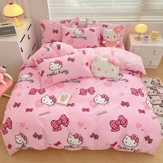 에프식스 헬로키티 순면 사계절 이불커버 베개커버 침대시트 침구 세트, 이불커버+침대커버+베개커버 세트, 2번