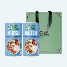 [원데이모어] 뮤즐리 2개 세트 선물 그래놀라 오트밀 선물세트 쇼핑백포함, 화이트초코후르츠뮤즐리