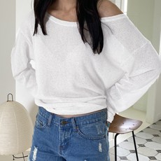 여성용 테나 루즈핏 시스루 긴팔 니트