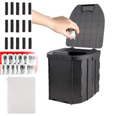 더배라 뚜껑 일체형 접이식 캠핑 변기 파우치+응고제+비닐봉투, 블랙, 1개