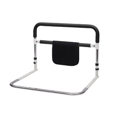 床邊扶手 灰色升降款 帶收納袋 不鏽鋼碳鋼 適用多床型, 黑色, 1個