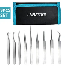 9/10 Pcs 스테인레스 스틸 핀셋 가방 전자 휴대 전화 시계 수리 손 작업, 02 9PCS SET, 1개