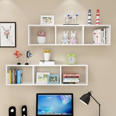 學生兒童壁掛書櫃 防傾倒無銳角繪本收納吊櫃 多層隔板儲物 安全實用省空間, 白色兩格 長60*深20*高30 一個, 白色