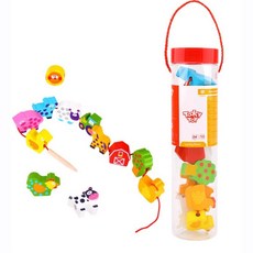 [아페페] 원목 가축동물 줄꿰기 블록세트 고리끼우기 유아교구 소근육발달 KR4879 끼우기놀이 끼우기완구