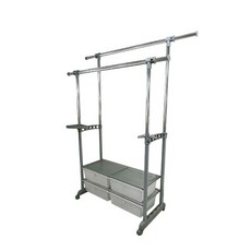 黎瓦家居 四大橫抽雙桿衣架 吊衣架 掛衣架 附滾輪 可伸縮 DIY衣架, 灰色, 灰色