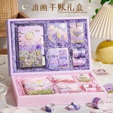 女孩手帳套裝：小學生兒童生日禮物，幼兒園伴手禮，12歲實用畢業獎勵十件組, 1個, 昂蒂古堡丨油畫A5本,手賬套裝丨送禮實用丨小禮物大心意