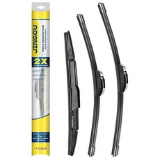 JINGOU 71.1cm(28인치)/50.8cm(20인치)/40.6cm(16인치) 순수 천연 고무 와이퍼 블레이드는 부드럽고 조용하게 작동하여 좋은 시야를 제공합니다. 2011