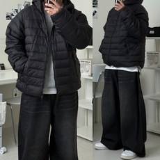 르위 덕다운 후드 숏 패딩점퍼 오버핏 경량 스트링 아우터 빅사이즈