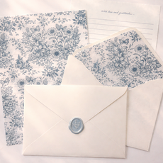 [무해해] 프리미엄 엔티크 편지지 + 편지봉투 + 실링 왁스 스티커 세트, 4팩, 블루플라워