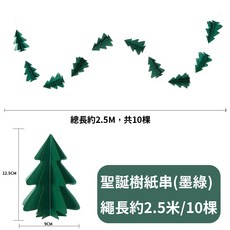 【隔日到貨 開發票】立體聖誕樹吊串 聖誕裝飾 聖誕布置 聖誕樹 聖誕 聖誕節 聖誕節布置 聖誕節裝飾 聖誕派對 氣球快易, 1個, 【墨綠】2.5米聖誕樹吊串