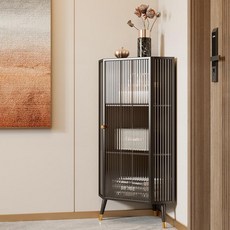 공간 활용 장식장 코너 수납장 틈새 철제 유리 술 진열장 북유럽 모던 화이트, 블랙 40x40x105