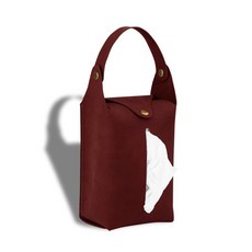 차량용 가죽 티슈 가방 방진 방수 휴대용 행거 테이블 다용도 티슈 파우치, 1개, 와인레드