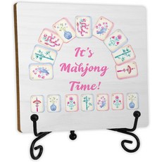 스킵타이거 핑크 치누아지에 마작 나무 책상 표지판 플레이어 애호가를 위한 선물 프레피 중국 타일 홈 게임 카드 룸 클럽 장식용 스탠드가 있는 명판 5x5 인치, Mahjong 8