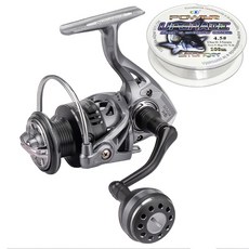 민물 바다 겸용 풀메탈 GK 초경량 낚시 스피닝 릴+낚시줄 15kg 드렉, 그레이, GK-1000