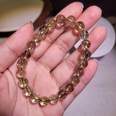 綠碧璽髮晶手珠 8mm珠徑 清透晶體 能量手鍊, 1個