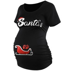 DEBELL 벨Y 임산부 셔츠 반팔 상의 블랙 발자국 임신 주름 장식 사이드 캐주얼 셔츠 산타 썰매 S 120775