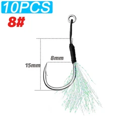 후크 낚시 Pesca 탄소강 단일 지그 보조 스레드 캐스트 느린 미끼 가시 깃털 10, 11, 10pcs-Assist Hook