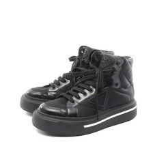 프라다 중고 리나일론 퀼팅 레더 하이탑 스니커즈