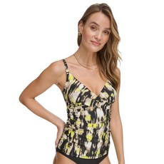 DKNY 여성용 트위스트 프론트 탱키니 탑 (플루로 옐로우 스몰) 182123