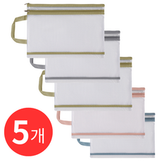 브리안트 2단 수납 A4 메쉬 손잡이 파우치, 5개, 혼합색상