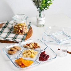 식기세척기용 유리 나눔 접시 5칸 사각 플레이팅 강화유리, 1개, 단일상품1