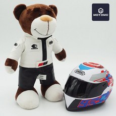 非凡優選 機車機車頭盔熊公仔機修賽車拉力熊尾箱吊飾玩偶agv頭盔小熊, shoei白皮熊+電源, 1個