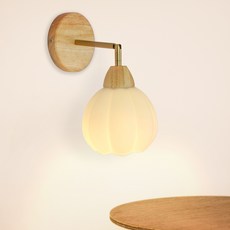 燭光燈飾 日式原木花朵壁燈，實木花苞壁燈，適用於和室、樓梯、床頭，台灣現貨附發票, 燈具一組, 原木色