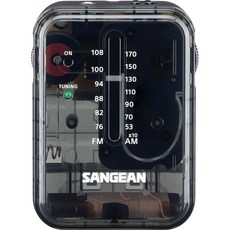 Sangean SR-32 AM/FM 포켓 라디오 AA 배터리 작동 휴대용 이어폰 포함(클리어 블랙), clear/ black, 클리어 블랙