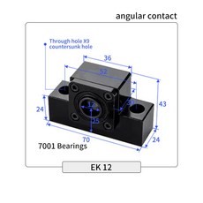 CNC E 엔드 스크류 고정 지지대 서포트 볼 SFU4005/4010 부품 12 시트, EK12angularcontact, 1개