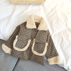 【Arbea】秋冬款女童毛呢大衣兒童小童加厚格子外套【C364】