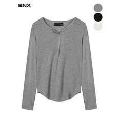 비엔엑스 여성 단추 골지 긴팔 티셔츠