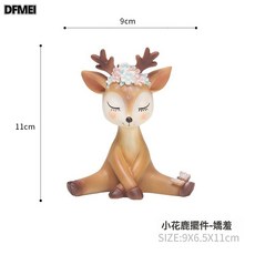 DFMEI 創意zakka桌面卡通車載內飾用品車上蛋糕裝飾品樹脂汽車小鹿擺件, 1個, 小花鹿擺件-嬌羞:如圖