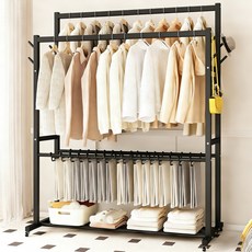 모던홈 2단 이동식 대용량 수납 선반 행거 튼튼한 철제 옷걸이 스탠드 행거, 블랙