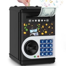 블랙 아동용 돼지 저금통 남아 여아용 - 5 6 7 8 9 10세 여아용 장난감 생일 선물 - 전자 돼지 저금통 ATM 기계 현금 안전 아이들을 위한 훌륭한 B-Day 크리스, Black