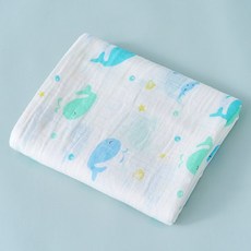 嬰兒紗布包巾 - 純棉透氣 二層紗布 多款花色 藍色小鯨魚 棉紗布