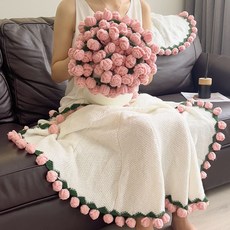 玫瑰花毯 針織手工藝品, 玫瑰花毯-粉【針織成品】,直徑105cm+52朵玫瑰, 1個