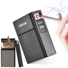 FOCUS usb 충전식 라이터 일체형 일반 얇은 긴 담배 에쎄 자석 메탈 케이스 20개비 담배갑, A실버 pt007,, 1개