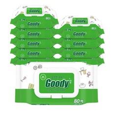 (살균99.9)UV 살균 정제수 구띠 세정 물티슈 캡형 80매 10팩 베이킹소다 함유, 80매입, 10박스