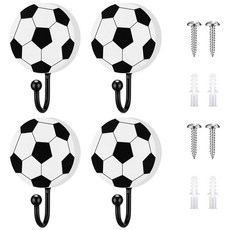 Marsui 축구 벽 장식 10.2cm(4인치) 빈티지 축구 후크 장식 나무 코트 후크 벽걸이 스포츠 테마 욕실 장식 타월 행거 홈 입구 놀이방 모자 열쇠용 4피스, 2 Inch