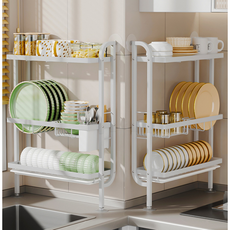 FONOW 식기건조대 그릇정리대 좁은 틈설거지건조대 펀치 프리 틈새식기건조대, 1개, 흰색, 3단