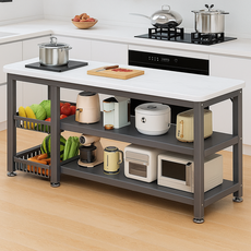 H N Quality Home 견고한 세라믹 슬라브 상판 & 넉넉한 수납공간 전자레인지 스탠드 겸용 주방 작업대, 풀셋트, 블랙
