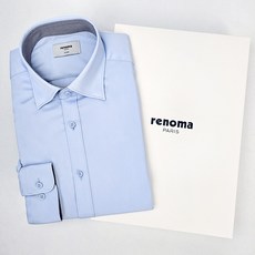 [백화점 정품] 레노마 남성 긴소매 스판 트윌 솔리드 드레스셔츠 블루 일반핏 스판소재 정장 와이셔츠 긴팔 (선물포장)