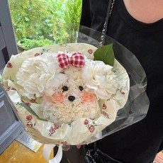 52QUAD 강아지꽃다발 강아지 비숑 학예회 장미 꽃다발 졸업 입학식, 레드 보우 강아지